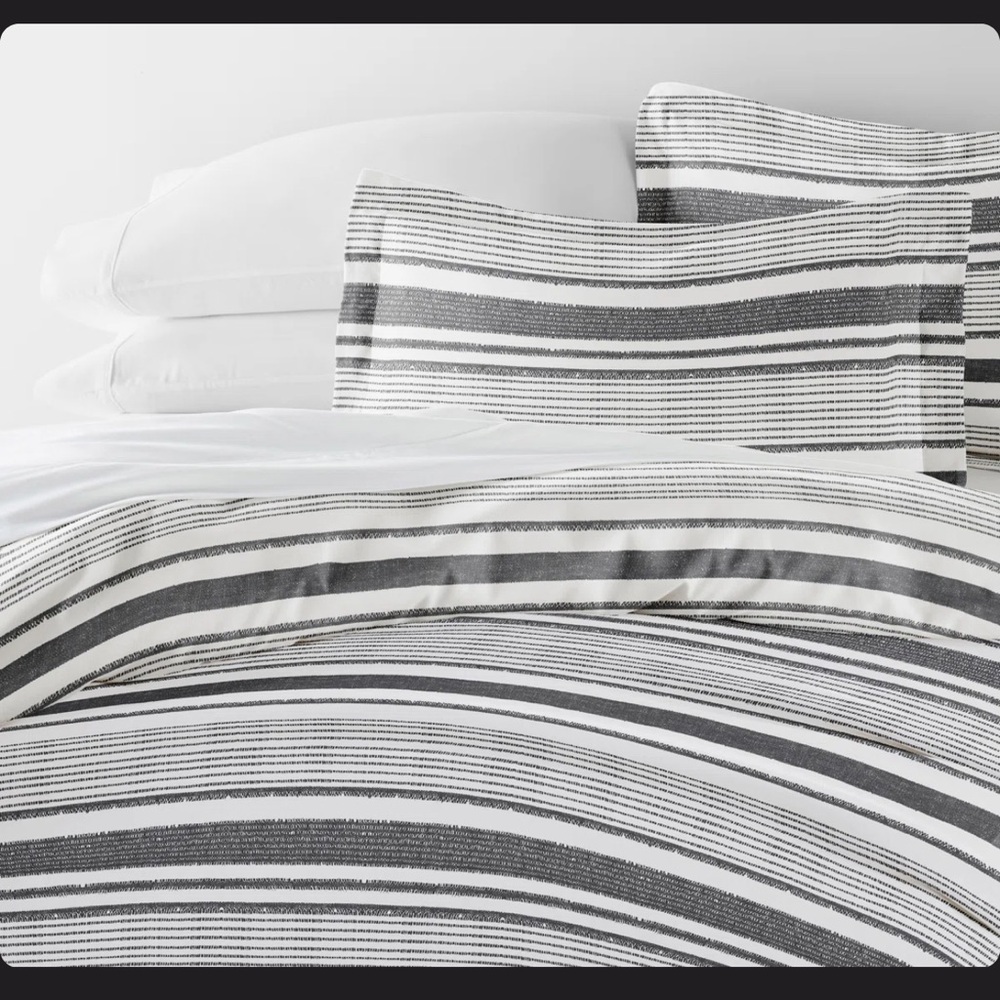 Hearth & Hand Magnolia King Linen Blend Stripe Duvet Cover Farmhouse Neutral